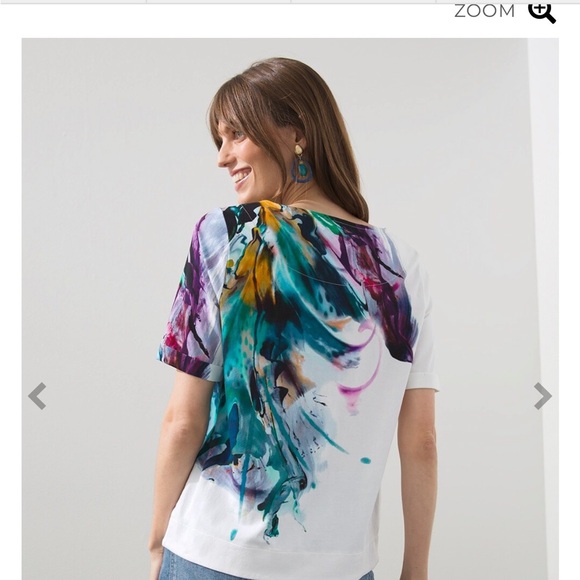 CHICOS Cotton Blend Abstract Knit Tee SIZE 2 - Picture 3 of 11